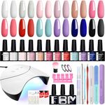 Phoenixy Gel Nail Polish Set, 12 Colours Gel Nail Kit with U V Nail Lamp 8ML Soak off Gel Nail Polish Starter Kit Blue Pink Nail Kit Gifts Set for Women