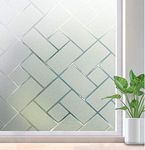 rabbitgoo Window Films for Privacy Frosted Window Film Door Window Coverings No-Adhesive Window Stickers UV Glass Film for Home Office, Brick Pattern, 35.4 x 118.1 inches (90x300cm)