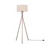 MiniSun Modern Copper Metal Tripod Floor Lamp with a Beige Cylinder Shade - Complete with a 6w LED Bulb [3000K Warm White]