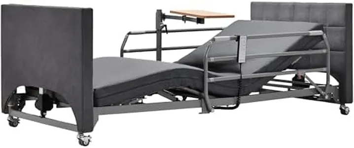 ARMONYO Electric Hospital Bed for Home Use with Overbed Table & Rails - Advanced German Technology Medical Bed - 5 Functions with 8.5”-25” Adjustable Height Range. No Mattress