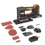 WORX WX820 Cordless Multi Sander, Power Share, 5in1 Orbital, Finishing, Detail, Contour and Finger Sander, Variable Speed, 5X Sanding Pads, 15x Sanding Paper, 1x 2Ah Battery Included, 18V (20V Max)