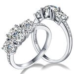 Atylyk 3 Stones Moissanite Ring Round Engagement Rings 2CT Sterling Silver Wedding Promise Ring for Women,Size 8