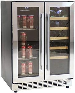 Sunnydaze 20-Bottle/63-Can Capacity Dual-Zone Wine and Beverage Refrigerator with Independent Temperature Control and LED Light