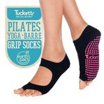 Tucketts Allegro Toeless Non-Slip Grip Socks, Recycled Cotton, Made in Colombia, Mary Jane Style Perfect for Yoga, Barre, Pilates, One Size Fits Most, 1 Pair, Black