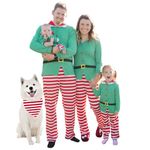 IFFEI Family Matching Christmas Pajamas Set One Piece Striped Hooded Sleepwear Santa Claus Elf Cosplay Outfit (10-11 Years, Green-Kids)