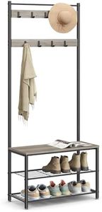 VASAGLE Coat Rack, Hall Tree with Shoe Storage Bench, 3-in-1, Steel Frame, for Entryway, 12.6 x 27.6 x 69.8 Inches, Industrial, Greige and Black UHSR41MB