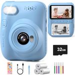 Hangrui Kids Camera Instant Print, 3.0'' Large Screen Kids Instant Print Camera with 32G Card & 3 Rolls Print Paper, 14MP 1080P Kids Digital Camera, Christmas Birthday Gift Toy for Girls Boys Age 3-12