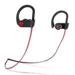 TONEMAC U8 Bluetooth 5.3 Headphones, Wireless Earbuds with 15 Hours Playtime, IPX7 Waterproof Sports Headphones for Running Workout Gym, Powerful Beat Deep Bass, Flexible Stable Ear Hooks -Red