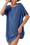 Ekouaer Women's Tshirt Nightgown Waffle Knit Short Sleeve Sleepshirts Comfy Casual Cover Ups, Dark Blue, X-Large