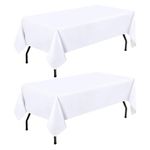 smiry Table Cloth Rectangular 140 x 200 cm Pack of 2 - Washable Fabric Dining Tablecloth, Dust-Proof Polyester Table Cover for Party Garden Kitchen Outdoor, White