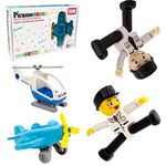 PicassoTiles Magnetic 4 Piece Aircraft and Action Figures Magnet Airplane and Helicopter Expansion Pack Toddler Toy Set Educational Learning Kit Pretend Playset for Construction Building Block Tiles