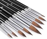 Sable Watercolor Brushes, Fuumuui 9pcs Detail to Mop Sable Paint Brushes Round Pointed Professional Watercolor Brushes Perfect for Watercolor Gouache Acrylic Ink Painting (9pcs, Black)