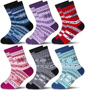 Eocom Kids Wool Socks Winter Warm Wool Hiking Thermal Thick Boot Cozy Crew Socks for Toddlers Boys Girls 6 Pairs, Snowflake
