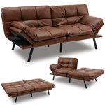 KOMFOTT Futon Sofa Bed, 72" Memory Foam Convertible Futon Couch with Adjustable Backrest & Armrests, Metal Legs, Modern Loveseat Sleeper Bed Split-Back Sofa for Small Apartment, Brown