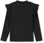 PATPAT Girls Clothes T Shirt Girls' Fashion Ruffled Shoulder Long Sleeve Preppy Clothes for Girls Cute Casual Outfit Girls Tops Teen Fall Girl Clothes 6-12 Years Black 7-8 Years