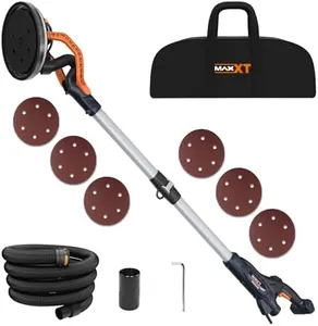 MAXXT Brushless Orbital Drywall Sander, 550W Powerful Constant Speed Electric Drywall Sander, 6 Variable Speed 600-1200RPM Foldable Sander Tool, With Memory Variable Speed, 360° Led Light