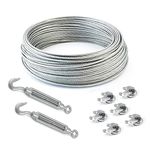 Set 50m Steel Wire Rope galvanised 4mm Strand: 6x7 + 6 Clips + 2 turnbuckles Hook-Eye - Many Sizes Avaliable