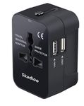 SKADIOO Universal Travel Adapter, International All in One Worldwide Travel Adapter and Wall Charger with USB Ports with Multi Type Power Outlet USB 2.1A,100-250 Voltage Travel Charger (Black)