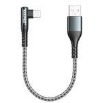 BLACKSYNCZE Short iPhone Charger Cable 0.3M [MFi Certified] Lightning Cable Right Angle iPhone Charging Cable Nylon iPhone Lead Fast Charging Cable for iPhone 14 13 12 11 Pro Max XR XS X 8 7 - Grey