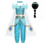 COTRIO Jasmine Costume for Girls Princess Dress Up Princess Cosplay Costumes for Kids with Wig 7-8 Years