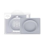 ezpz Tiny Plate - 100% Food Grade Silicone Suction Plate with Built-in Placemat for First Foods For Infants - Fits on Most Highchair Trays - Promotes Self Feeding - Microwave Safe - 6 Months+ (Pewter)