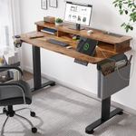 YITAHOME Electric Standing Desk with Stand, 2 USB Ports & 2 Power Outlets, Height Adjustable Stand Up Table 120x60cm with Storage Shelf, Memory Smart Pannel, Sit Stand Home Office Desk, Rustic Brown