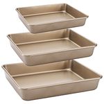 Dicunoy Set of 3 Baking Pans Set, Nonstick Rectangle Cake Baking Sheet for Oven, Bakeware Bread Pans, Heavy Duty Carbon Steel Bread Tray, Bake Mold Turkey Roasting Pan, 8,10,12 inch