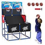 GYMAX Basketball Arcade Game Indoor, Double Shot Basketball Hoop Indoor with 4 Balls & Hand Pump, Mini Basketball Hoop for Kids Toddlers, Basketball Game Toys for Girls Boys