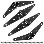 Hordion 4Pcs Strap Hinge Shed Door Hinges, 5 Inch Heavy Duty Gate Hinges Black Tee Hinge with Screws for Fence Wood Gate Cabinet Door