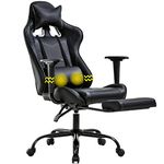 Gaming Chair Racing Office Chair Ergonomic Desk Chair Massage PU Leather Recliner PC Computer Chair with Lumbar Support Headrest Armrest Footrest Rolling Swivel Task Chair for Women Adults, Black