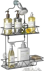 GeekDigg Hanging Shower Caddy, Height Adjustable Shower Organizer Over Shower Head, Stainless Steel Rustproof Shower Shelves with Soap Holder for Bathroom, Bathtub, Shower Room- Black