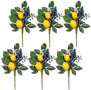 Valery Madelyn 6 Packs Spring Summer Picks with Lemons Blueberry Eucalyptus Leaves, Artificial Fruit Lemon Picks with Greenry, Summer Lemon Branches Decorations for Home Vase Kitchen Table Decor-12''