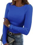 Zeagoo Women's Long Sleeve Crewneck Shirts Casual Slim Fit Rib Knit Tops Summer Fall Basic Business Work Tee Blue