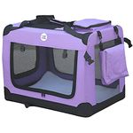 HugglePets Foldable Fabric Pet Crate Carrier - Purple (Small 50 x 34cm) Lightweight & Ventilated Double Door Carrier for Dogs & Cats with Sheepskin Mat. Ideal for Home & Travel.