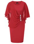 Hanna Nikole Women's Wine Red Graduation Dress Casual Ladder Cut Overlay Sheath Pencil Dresses XL