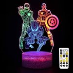 Spiderman Toys for Boys, Superhero 3D Night Light with Timing Remote Control Smart Touch Dynamic Colors Changing, 3 Patterns with Captain America Iron Man, Christmas Birthday Gifts for Men Boys Girls