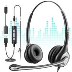 Wantek USB Headset with Microphone for PC,Laptop,3.5mm/USB/Type-C Jack 3-in-1 Computer Headset with Noise Cancelling & Audio Controls,USB Headphones for Call Center,Work,Office,Binaural