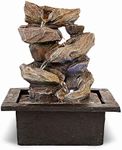 11-inch Waterfall Fountain Indoor from Stacked Cascading 5-Tier Rocky Waterfall Bowls-Tabletop Water Fountain-Indoor Fountains and Waterfalls with Soothing Sounds & in-Pot LED Light Enhancement