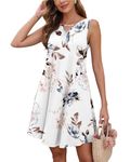 AUSELILY Women's Sleeveless Summer Dress Beach Sun Dress Casual Dress with Pockets (Floral White, L)