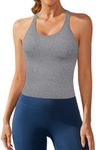 ATTRACO Workout Tops for Women Padded Crop Cami Tank Casual Racerback Yoga Top Gray Heather