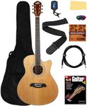 Oscar Schmidt OA10CE Mini Auditorium Cutaway Acoustic-Electric Guitar - Natural Bundle with Gig Bag, Cable, Tuner, Strap, Picks, Instructional Book, DVD, and Austin Bazaar Polishing Cloth