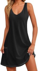 Womens Summer Dresses 2025 Casual V Neck Sleeveless Sundresses Flowy Beach Boho Tank Dress with Pockets