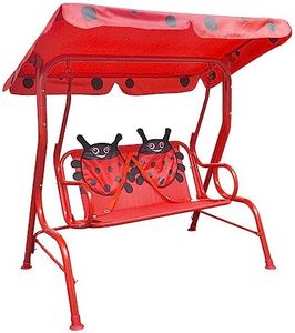 vidaXL Kids Outdoor Swing Seat with Sunshade Canopy - Sturdy Steel Construction - Fun and Safe Garden/Patio Play Furniture - Red