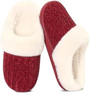 Evshine Women's Chenille Knit Fuzzy Slippers Memory Foam Warm House Shoes