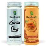 HerbtoniQ 100% Natural Organic Kaolin Clay Powder 200g & Sandalwood Powder 150g Combo Pack for Skin Care, Face Masks, Acne, Pimple, and Skin Radiance - Total 350g