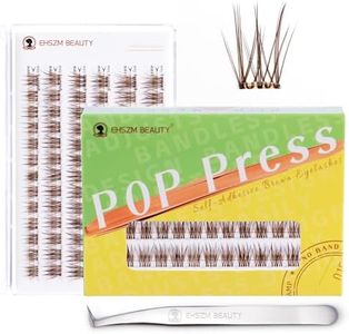 Brown Self Adhesive Lash Clusters - EHSZM BEAUTY POP-PRESS No Glue | Invisible Clear Band, Warm Tone for Daily/Party Makeup 3s Easy Apply, 24H Hold, Natural Wispy Blend (SA-Brown-Corona 10-14mm Kit)
