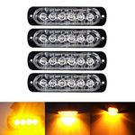 Ricoy 6 LED 18W Amber Ultra Slim Underbody Emergency Hazard Strobe Warning Grille Working Light Bar for 12V - 24V Car Vehicle, Safety Flashing Beacon For Boat SUV Trailer Caravan (Pack of 4)