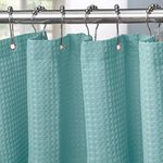 Waffle Weave Shower Curtain with Stainless Steel Hooks - 256 GSM Heavy Duty Fabric Bath Curtains, Hotel Luxury Quality, Water Resistant, Machine Washable, Weighted Hem, 72 x 72 Inches (Turquoise)