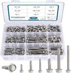 SATANTECH #8#10#14 Self Drilling Screws Assortment Kit,410 Stainless Steel Self Tapping Sheet Metal Screws Hex Washer Head,370Pcs Self Tapping Screws for Metal Wood Plastic,1/2" 3/4" 1" 1-1/2" 2"