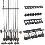 Fishing Rod Holder, Vertical or Horizontal Wall Mounted Fishing Rod Rack, Metal Plastics Dip Moulding Fishing Pole Holders with 7 Rod Capacity for Fishing Reels, Fishing Gear, Garage and Wall Storage